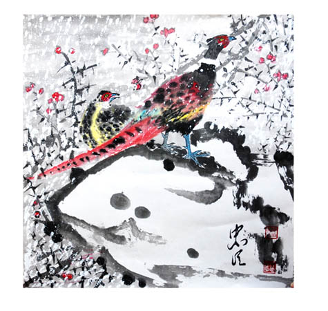 寒林山鸡  尺寸：68×68cm.jpg